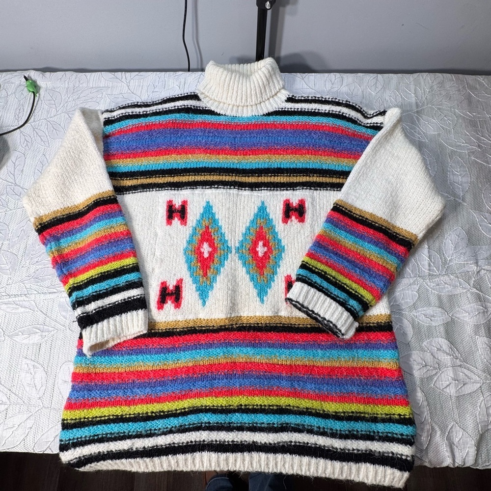 Vintage Kitty Hawk Colorful Southwestern Knit Turtleneck Sweater No Size label